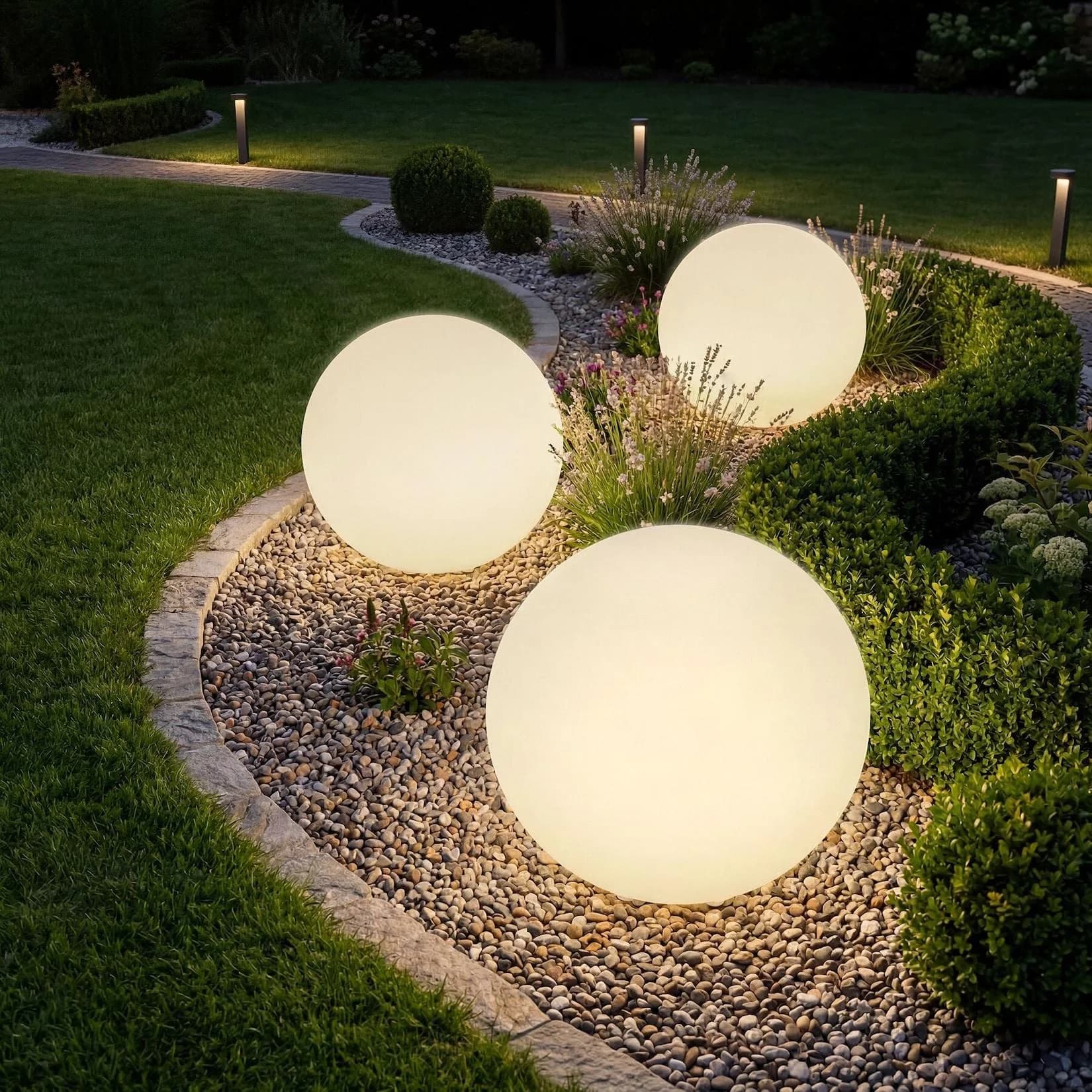 tectake LED Gartenleuchte Kugelleuchte Luminous Globe, LED, mit Fernbedienung, Bunt, Stylische LED-Kugel mit 3 Standfüßen und indirekter Beleuchtung