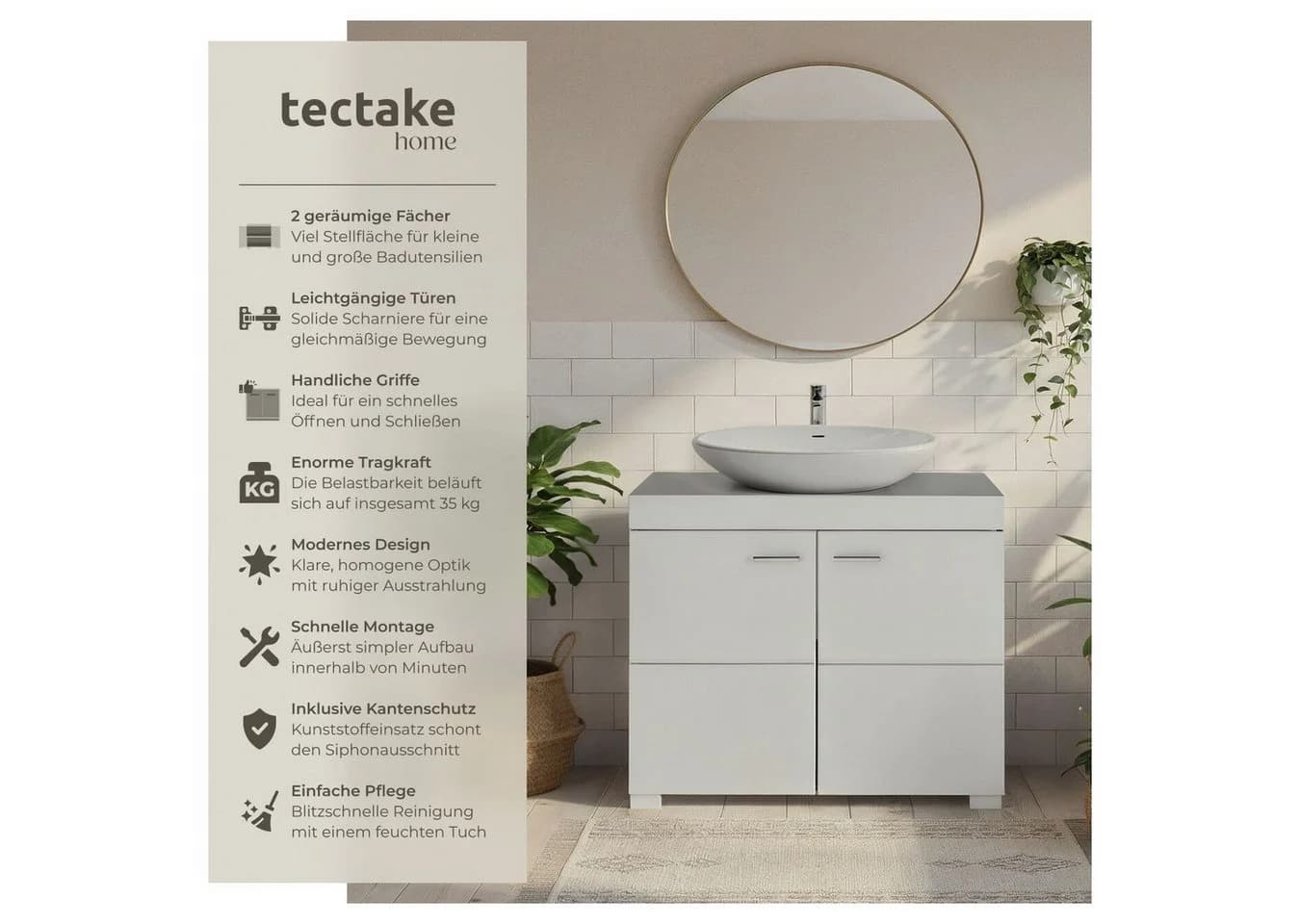 tectake Waschbeckenunterschrank Idris Weiß 2 Fächer
