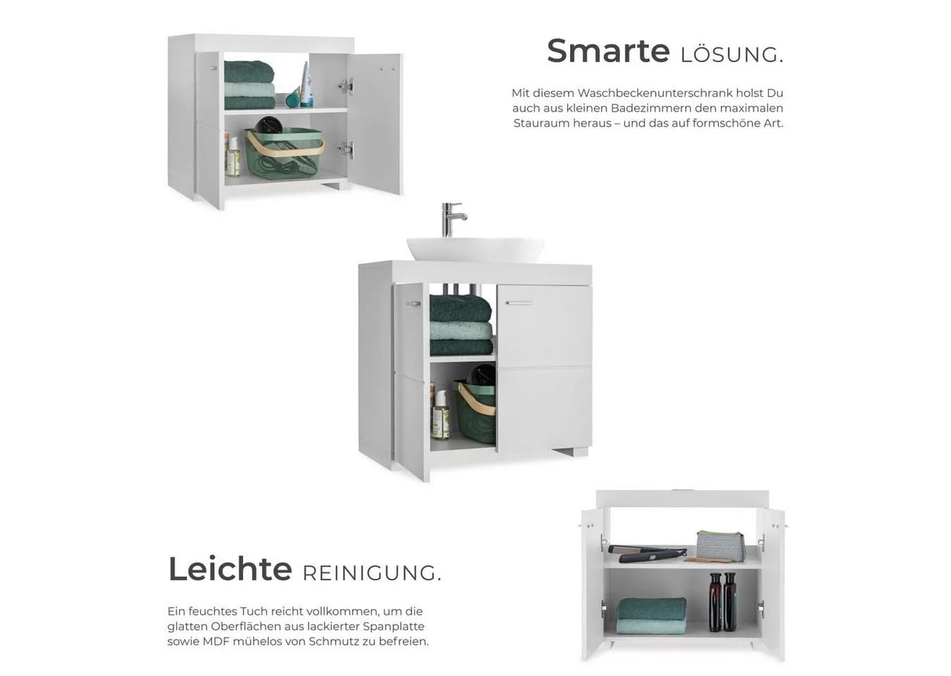 tectake Waschbeckenunterschrank Idris Weiß 2 Fächer - Bild 4