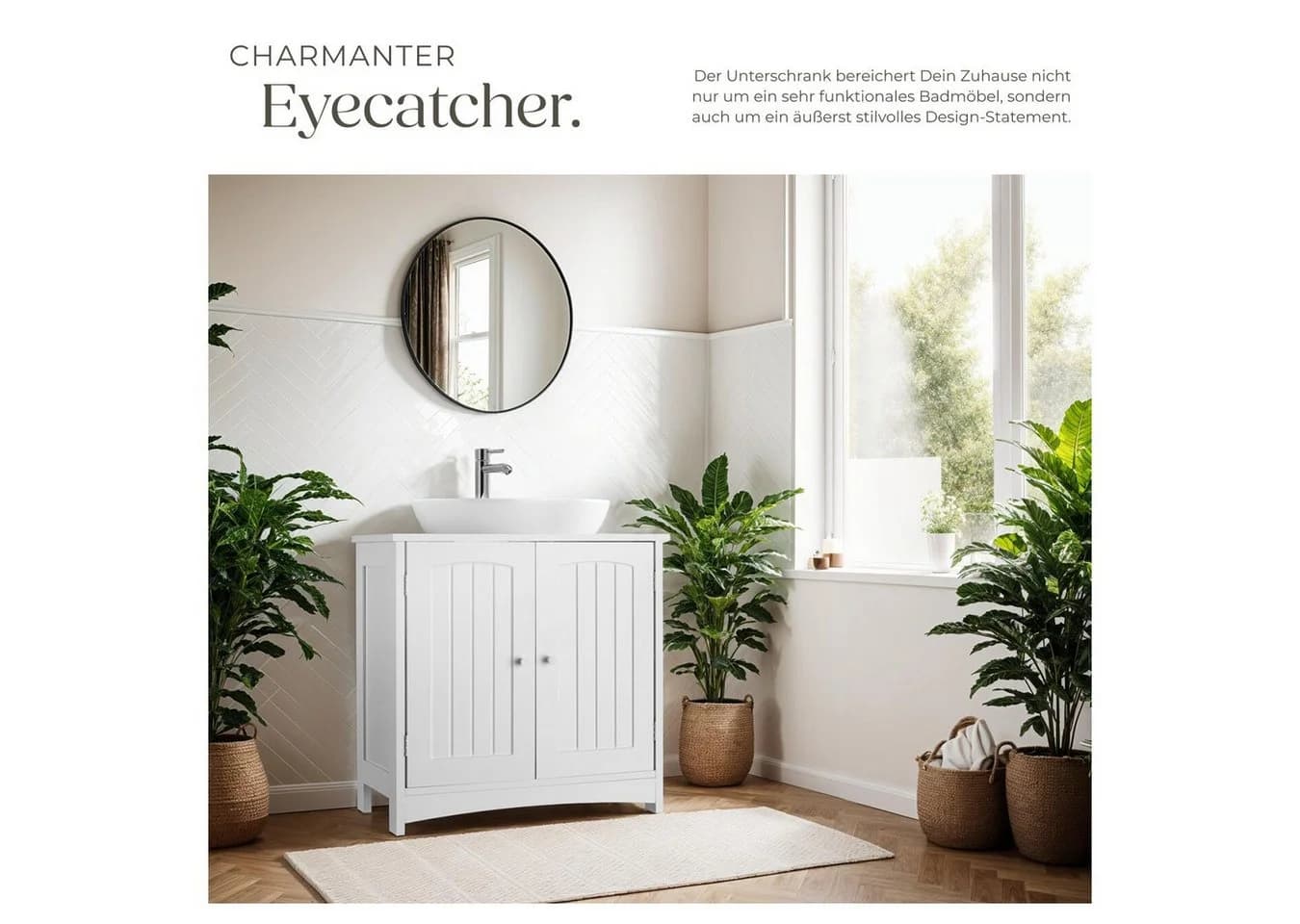 tectake Waschbeckenunterschrank Jasper 2 Fächer Weiß Landhauslook - Bild 4