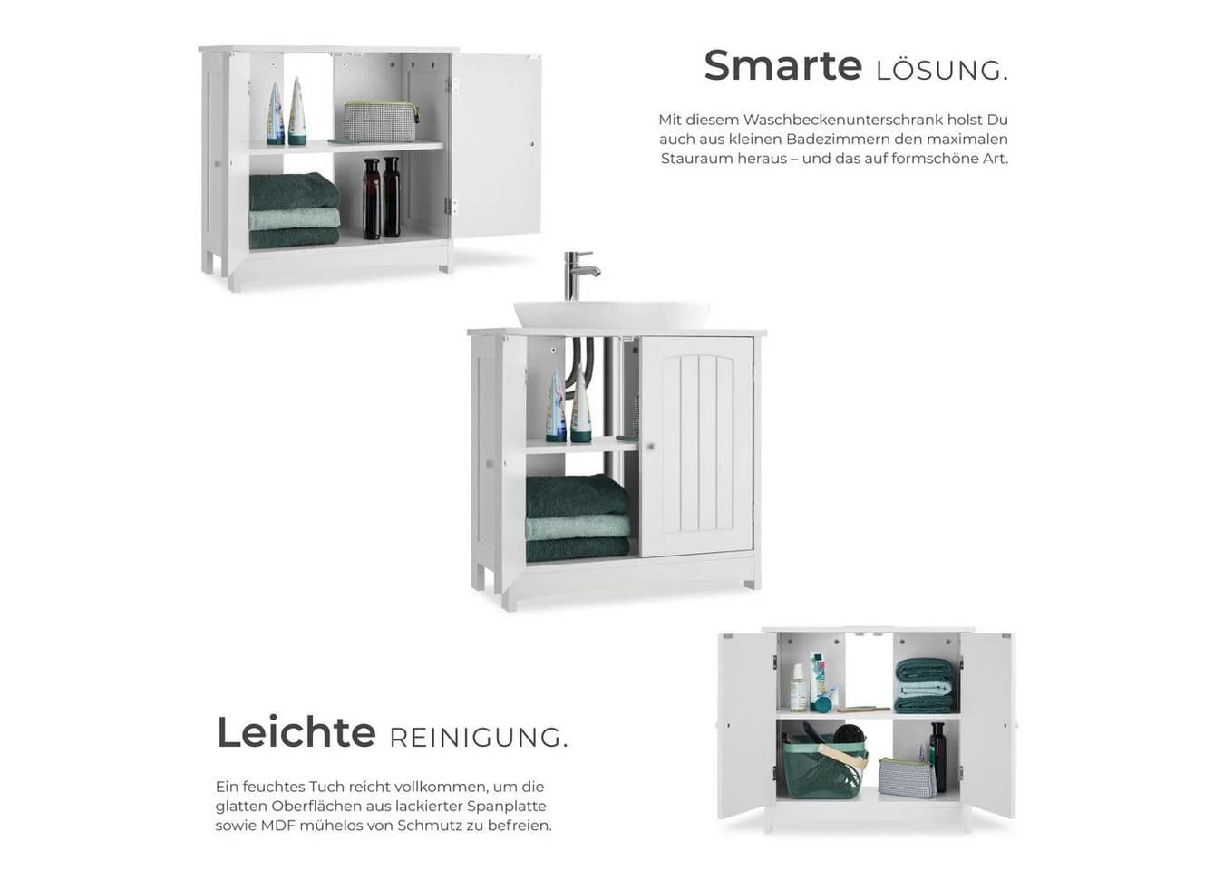 tectake Waschbeckenunterschrank Jasper 2 Fächer Weiß Landhauslook - Bild 5
