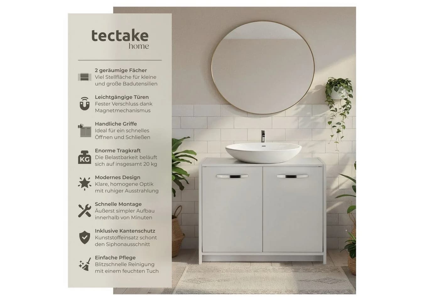 TECTAKE Waschbeckenunterschrank Katalina Weiß Modern