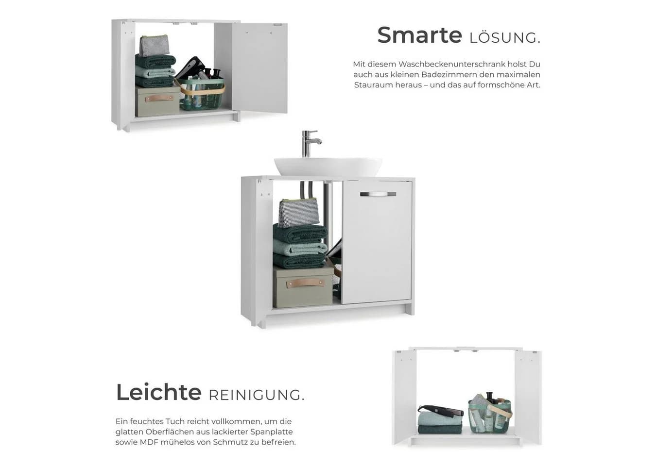 TECTAKE Waschbeckenunterschrank Katalina Weiß Modern - Bild 4