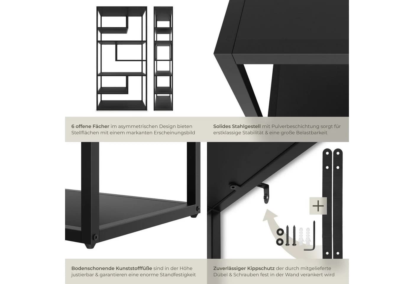 tectake Bücherregal Standregal 6 Fächer Industrial Look Schwarz - Bild 4