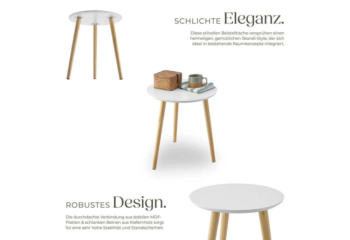 tectake Beistelltisch 2er Set Skandi-Look MDF Pinienholz - Bild 3