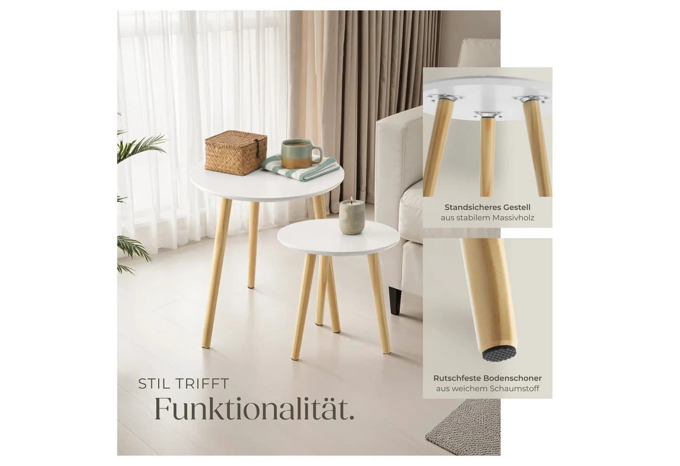 tectake Beistelltisch 2er Set Skandi-Look MDF Pinienholz - Bild 4