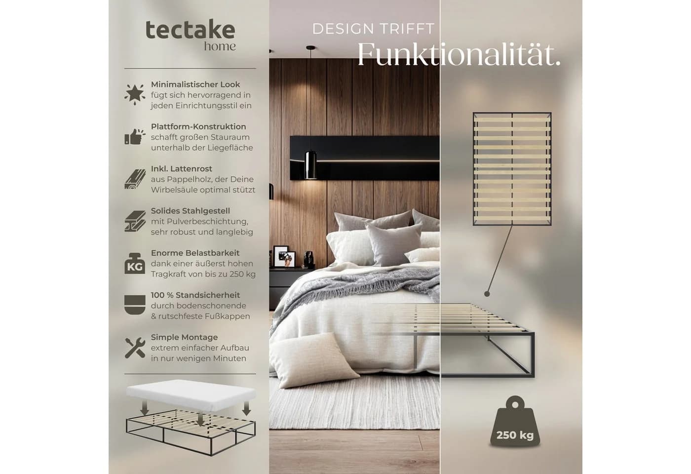 tectake Bettgestell Stahlgestell Plattform Design