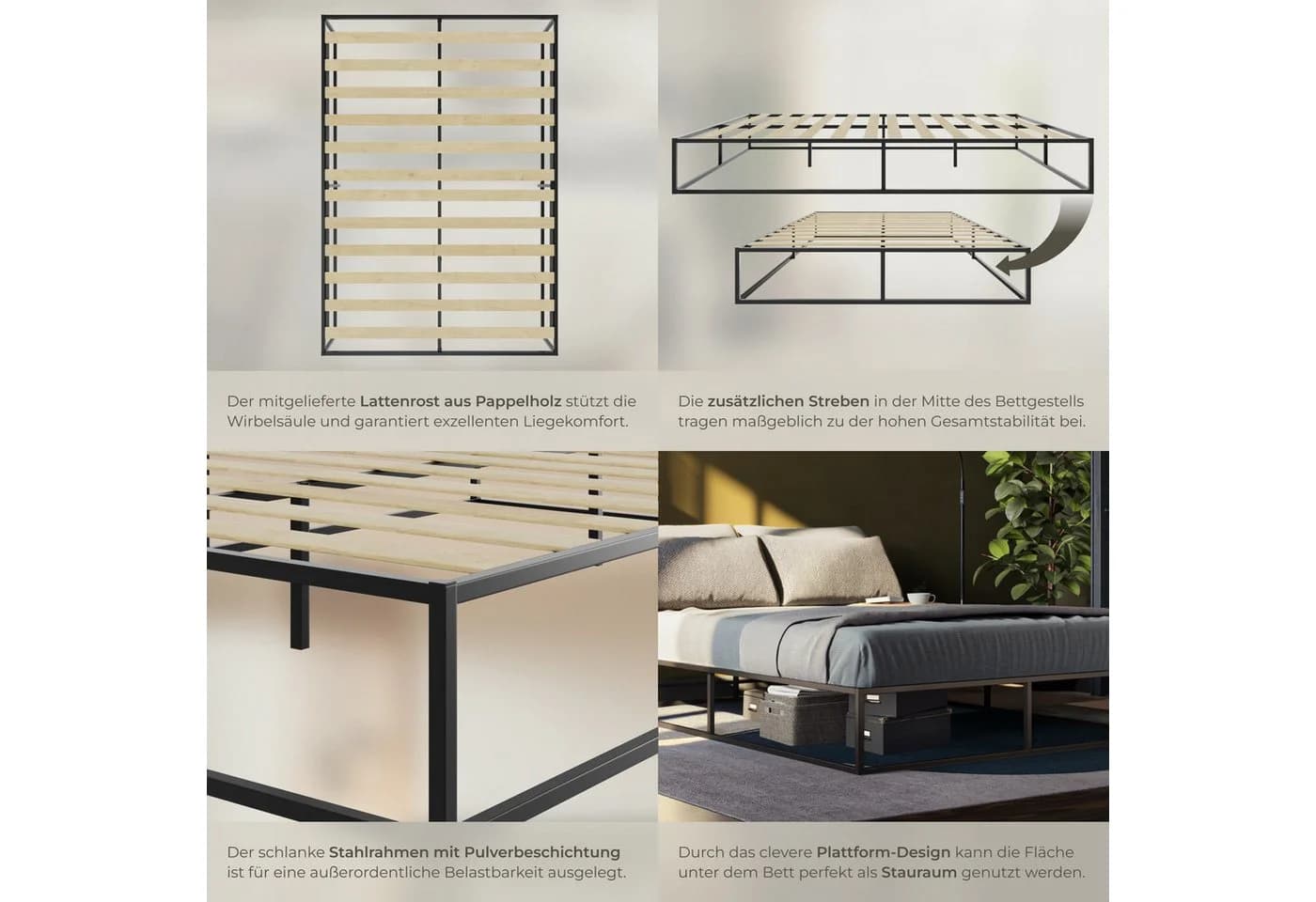 tectake Bettgestell Stahlgestell Plattform Design - Bild 5