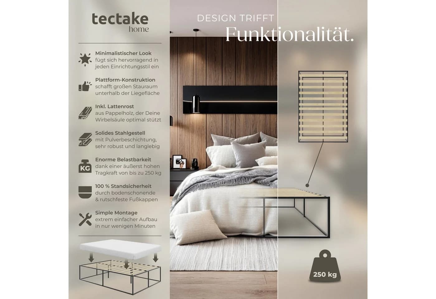 TecTake Bett Robustes Stahlgestell Plattformgestell mit Unterbettstauraum - Bild 2