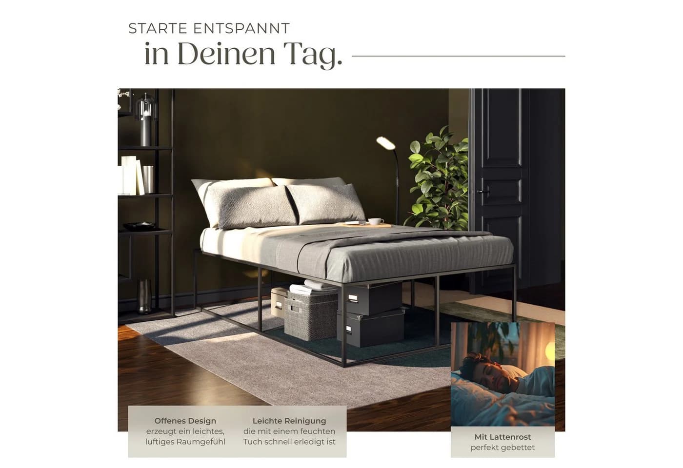 TecTake Bett Robustes Stahlgestell Plattformgestell mit Unterbettstauraum - Bild 4
