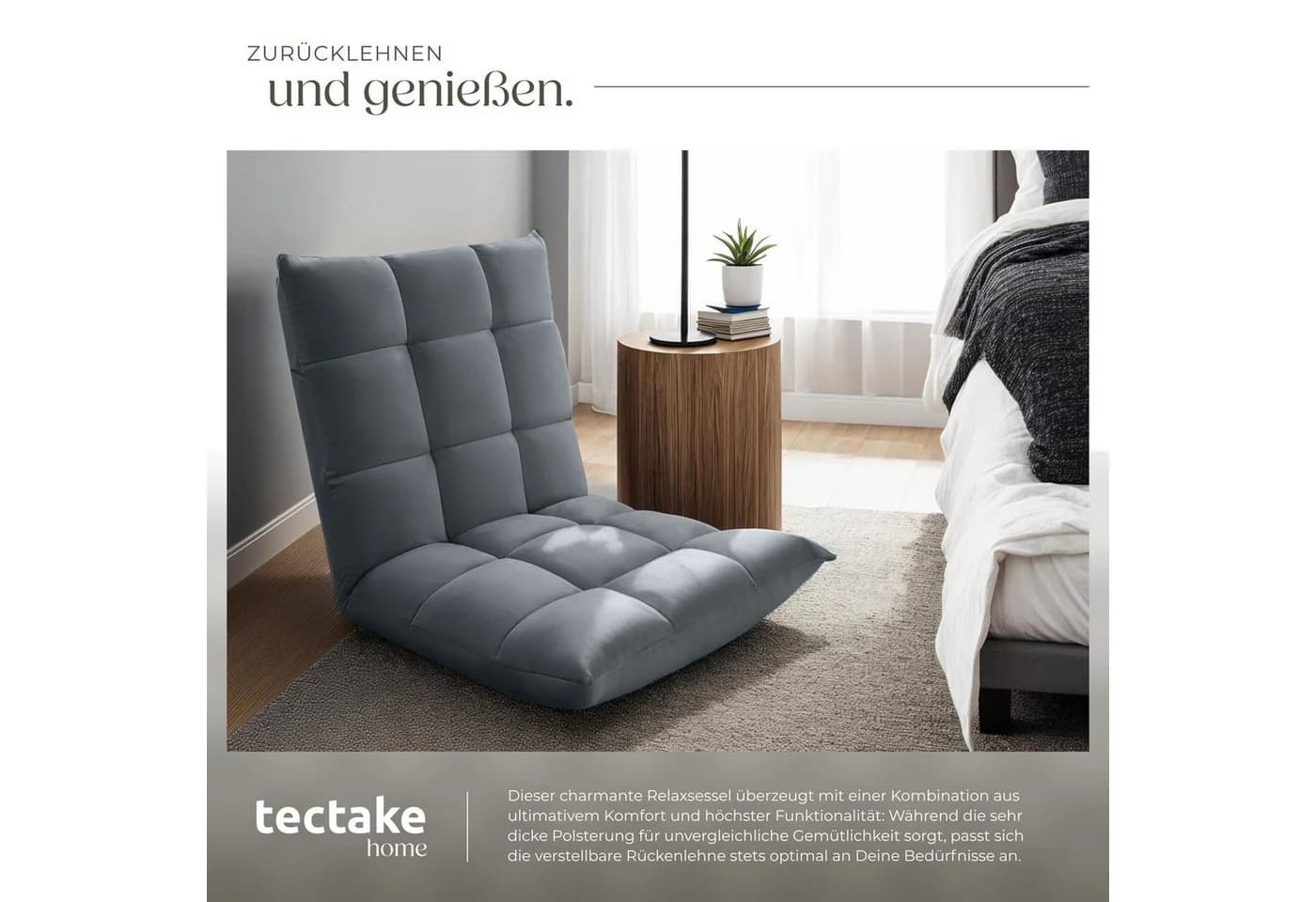 TECTAKE Relaxsessel Snooze Grau Samtbezug Verstellbar - Bild 4
