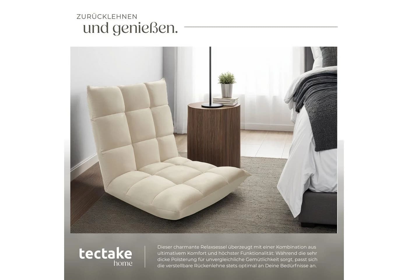 tectake Relaxsessel Snooze Beige Samt 3-in-1 verstellbar - Bild 4