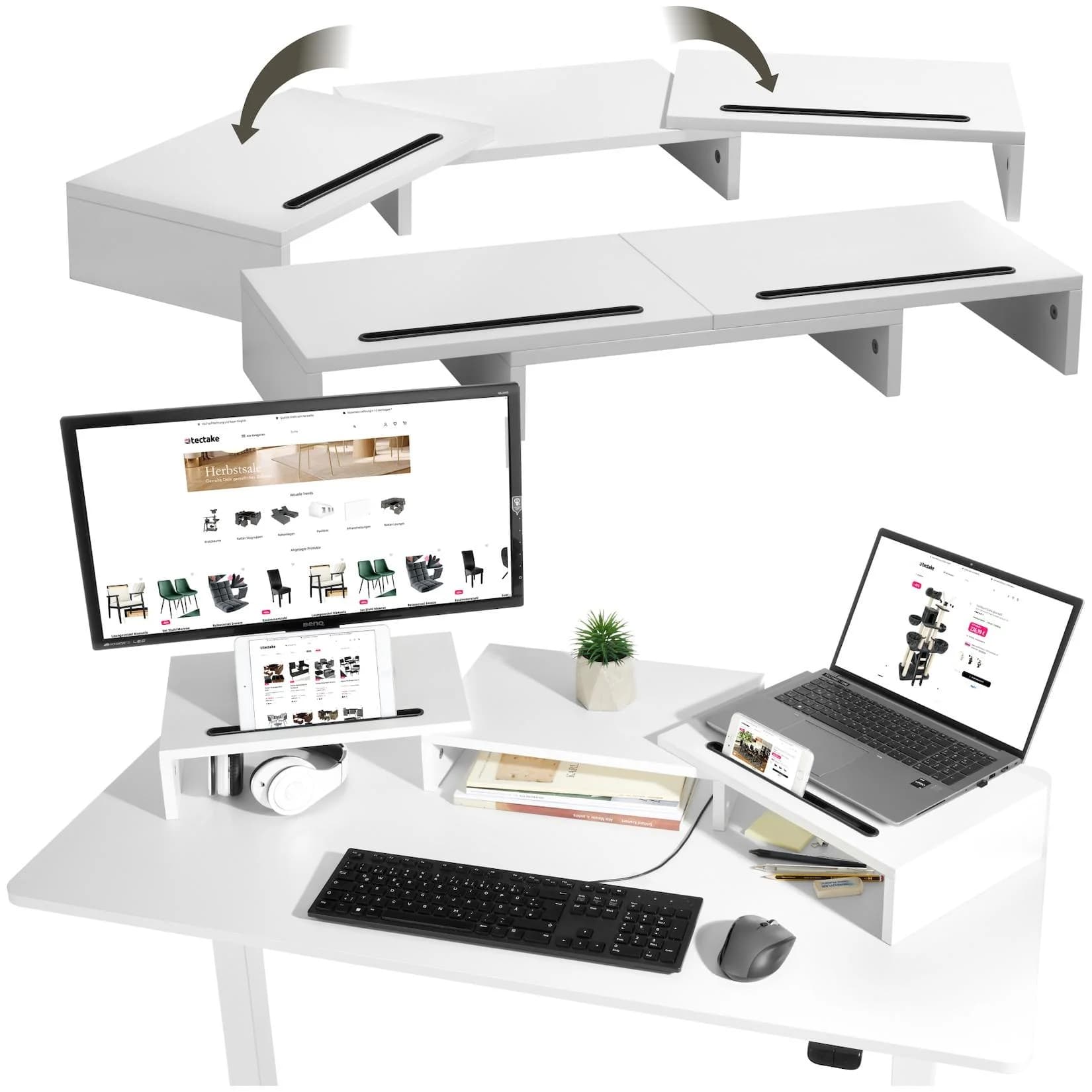 tectake Monitorständer 3-teilig Schwarz Breitenverstellbar