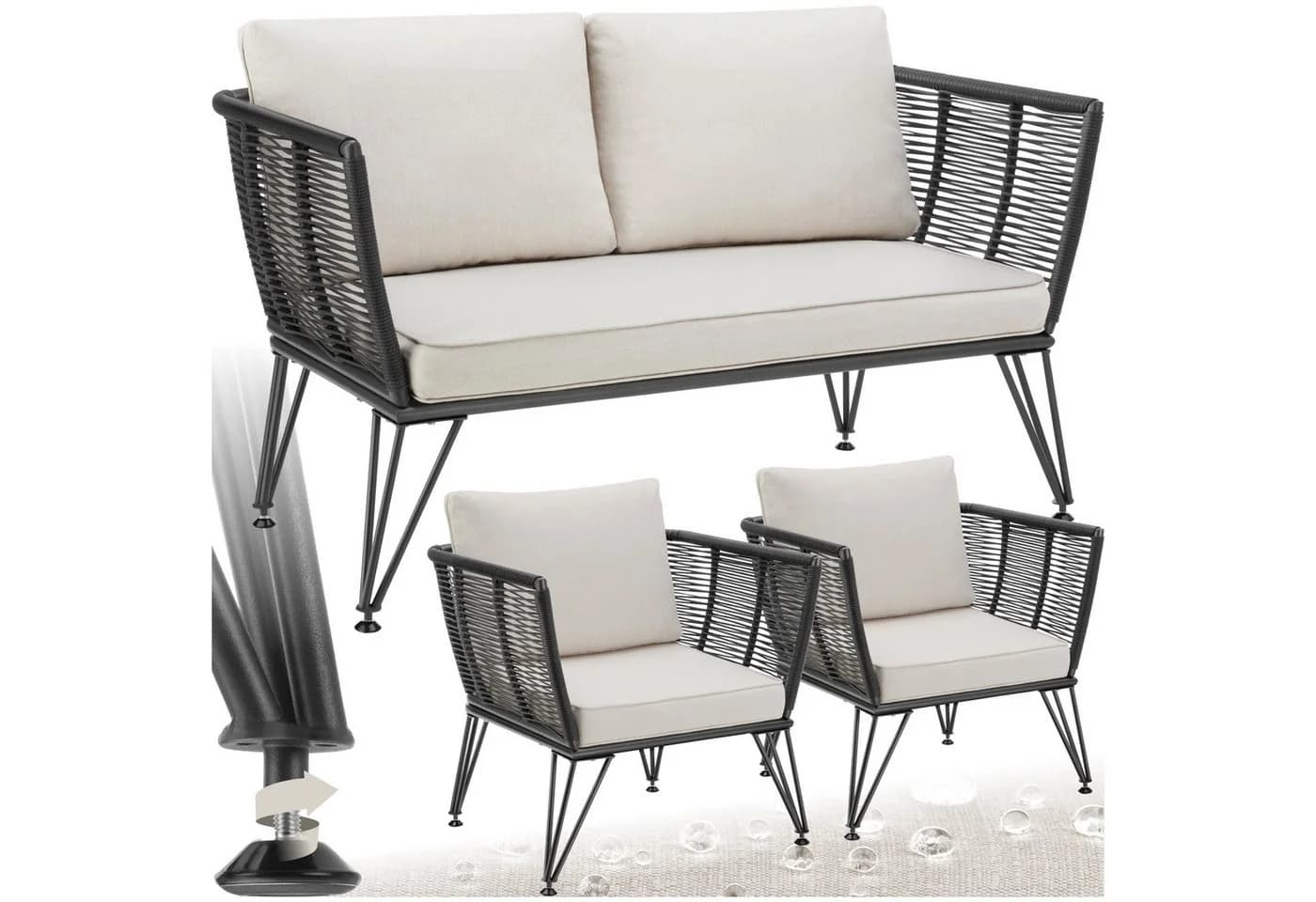 tectake Garten-Loungeset 3-tlg. Wetterfest Polyrattan - Bild 3