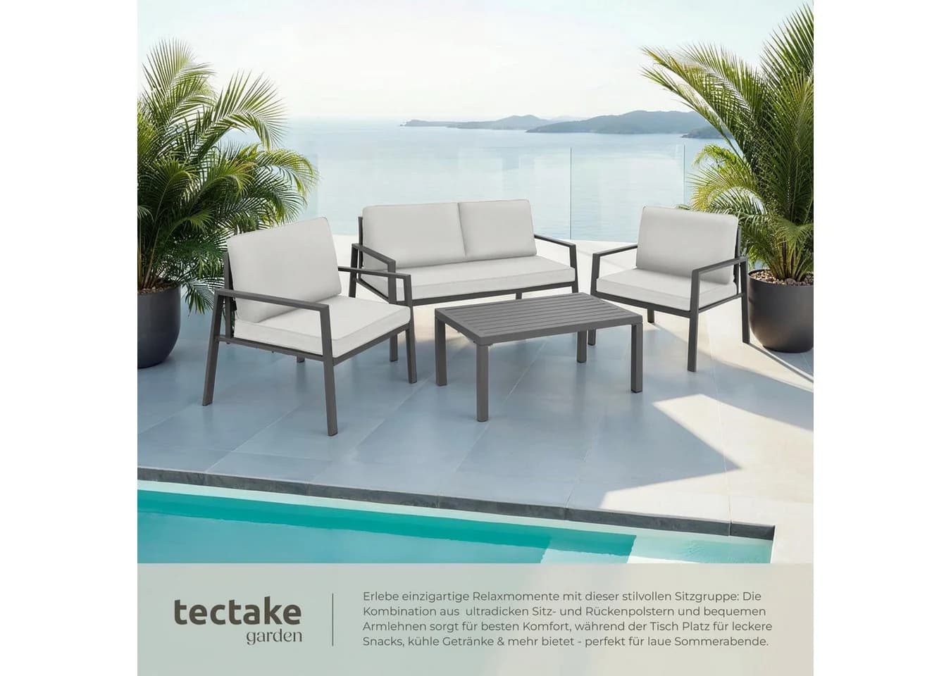 TECTAKE Essgruppe Aluminium Sitzgruppe Grau 4-tlg. Wasserabweisende Kissen - Bild 5