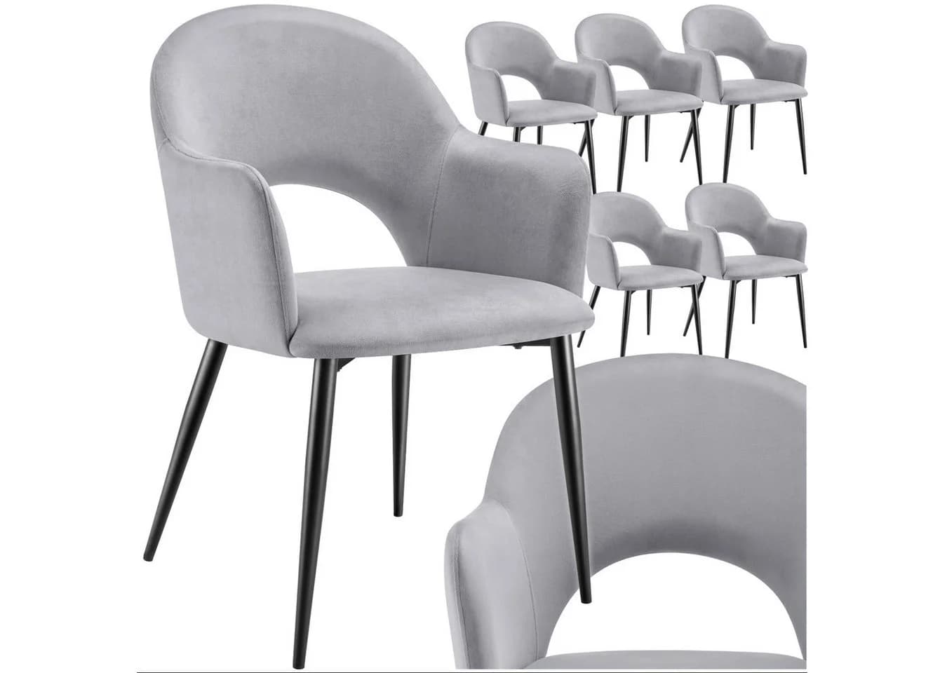 tectake Esszimmerstuhl Sachel 6er Set Samtoptik Grau - Bild 3