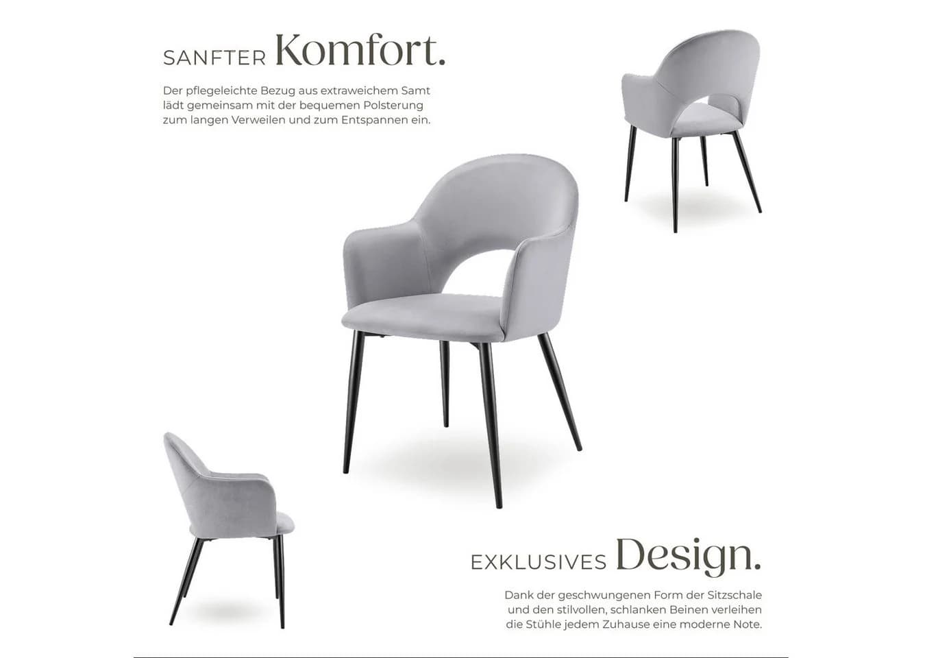 tectake Esszimmerstuhl Sachel 6er Set Samtoptik Grau - Bild 4
