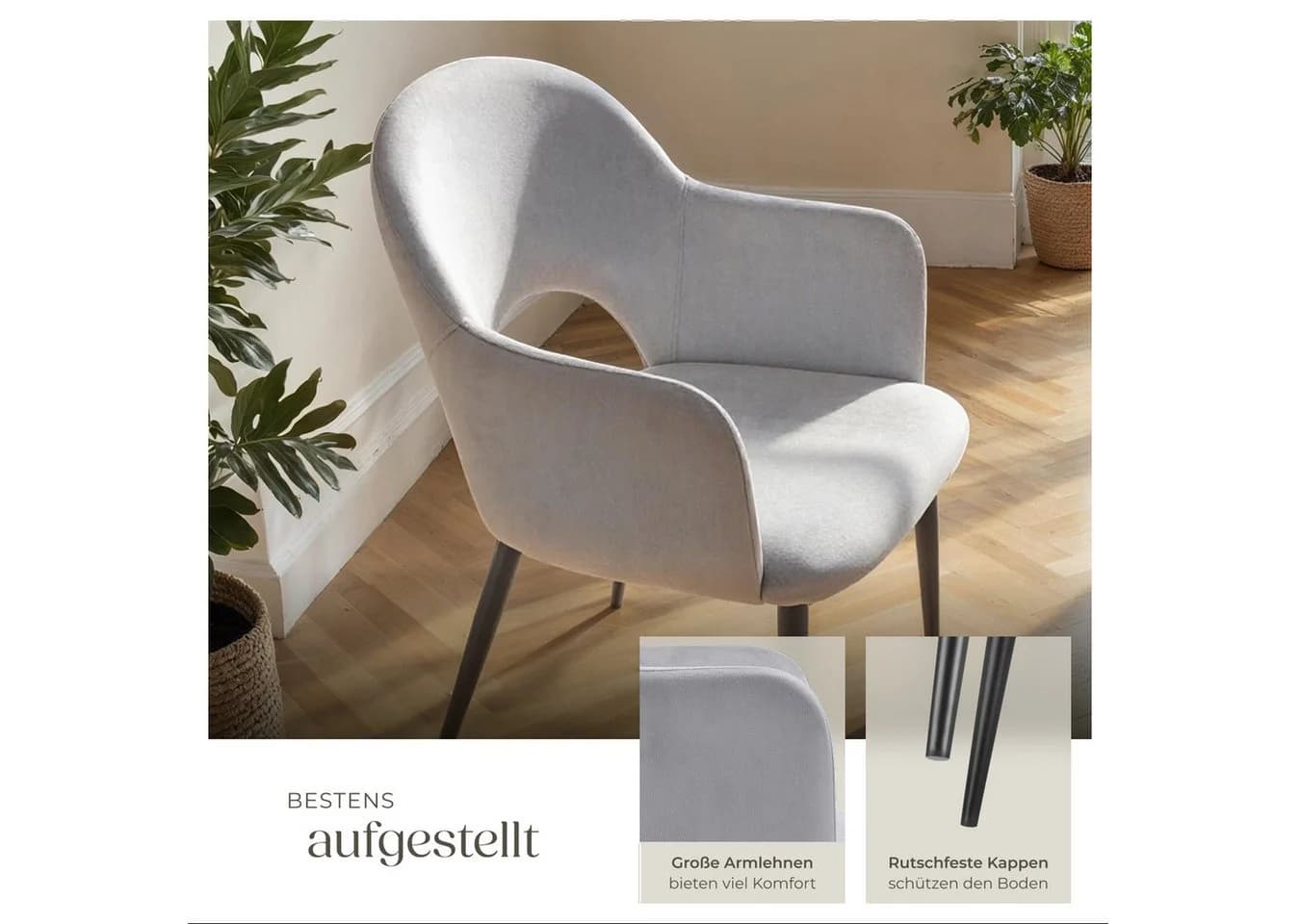 tectake Esszimmerstuhl Sachel 6er Set Samtoptik Grau - Bild 5