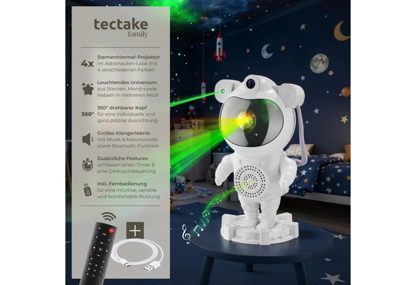 tectake LED Sternenhimmel Projektor Astronaut mit Bluetooth und Timer