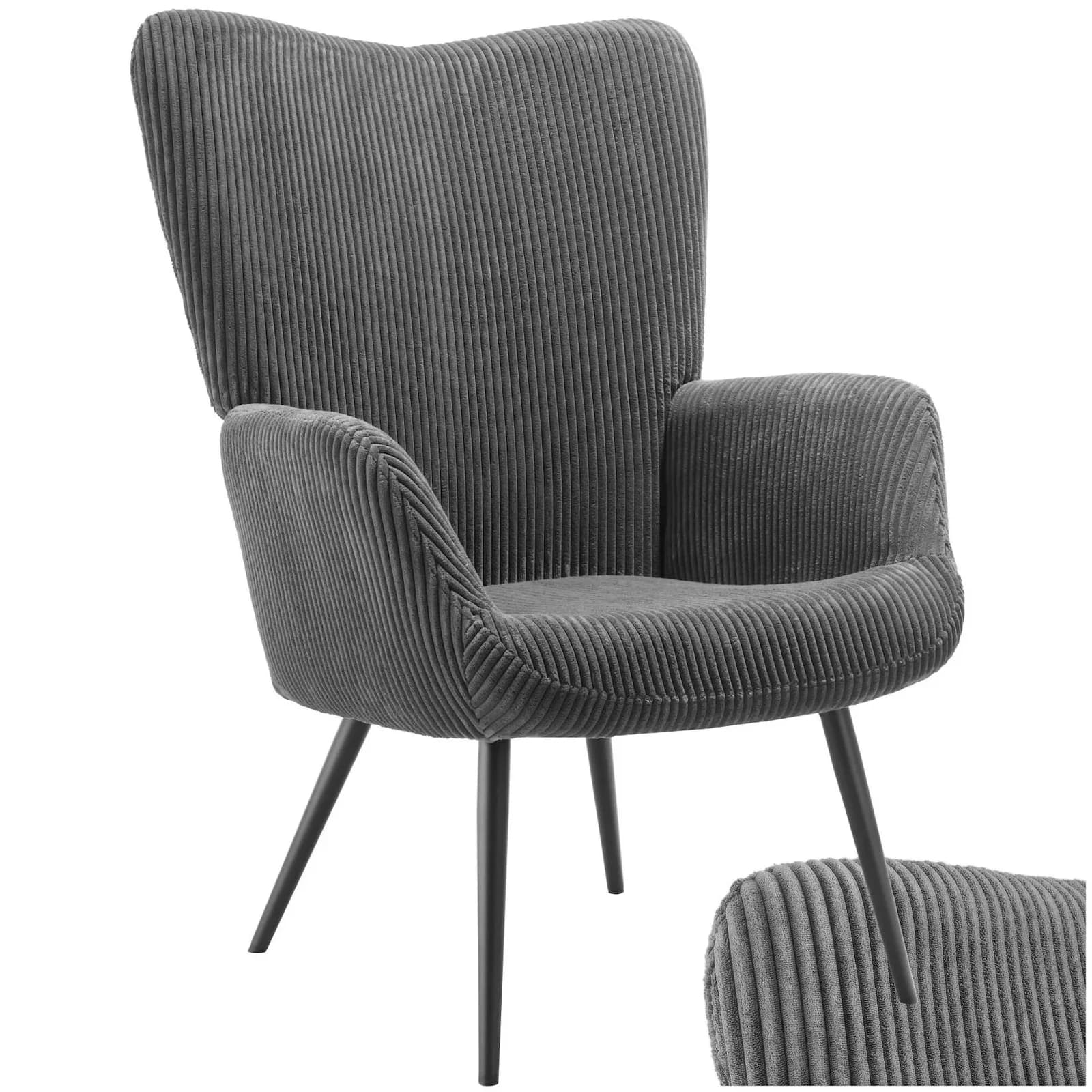 TECTAKE Sessel Hygge Breitcord Anthrazit/Schwarz Ergonomisch