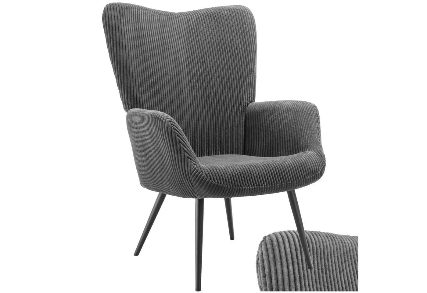 TECTAKE Sessel Hygge Breitcord Anthrazit/Schwarz Ergonomisch - Bild 3
