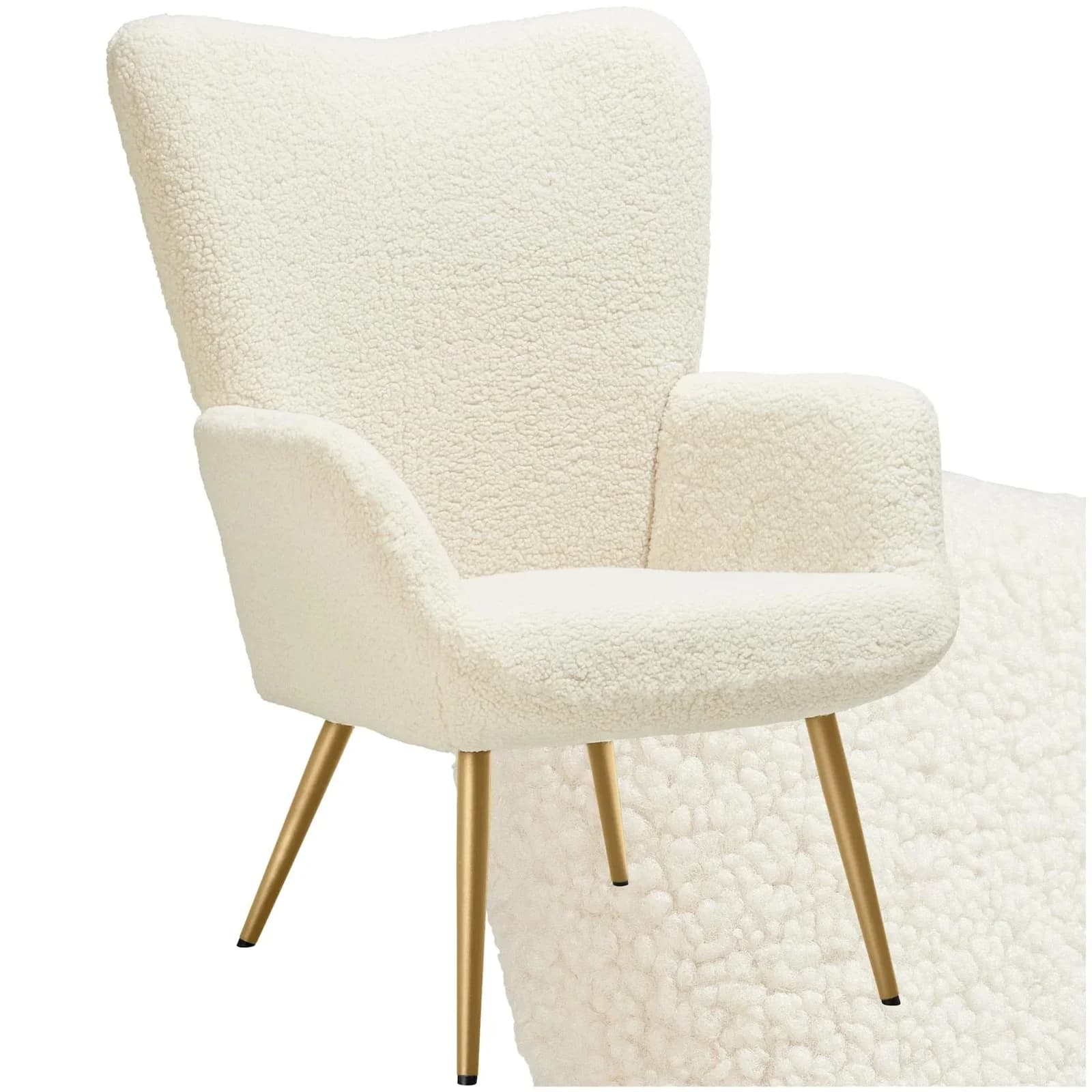 tectake Relaxsessel Hygge Bouclé Creme/Gold Polstersessel