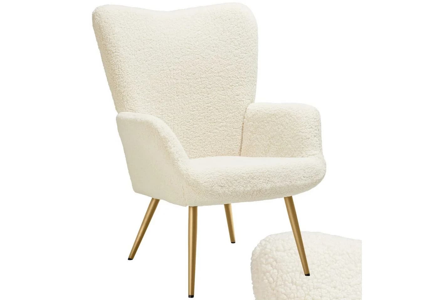 tectake Relaxsessel Hygge Bouclé Creme/Gold Polstersessel - Bild 3