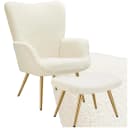 tectake Relaxsessel Hygge mit Hocker Bouclé Creme/Gold Bild 1