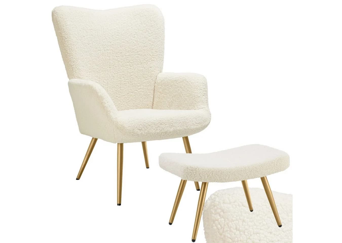 tectake Relaxsessel Hygge mit Hocker Bouclé Creme/Gold - Bild 3