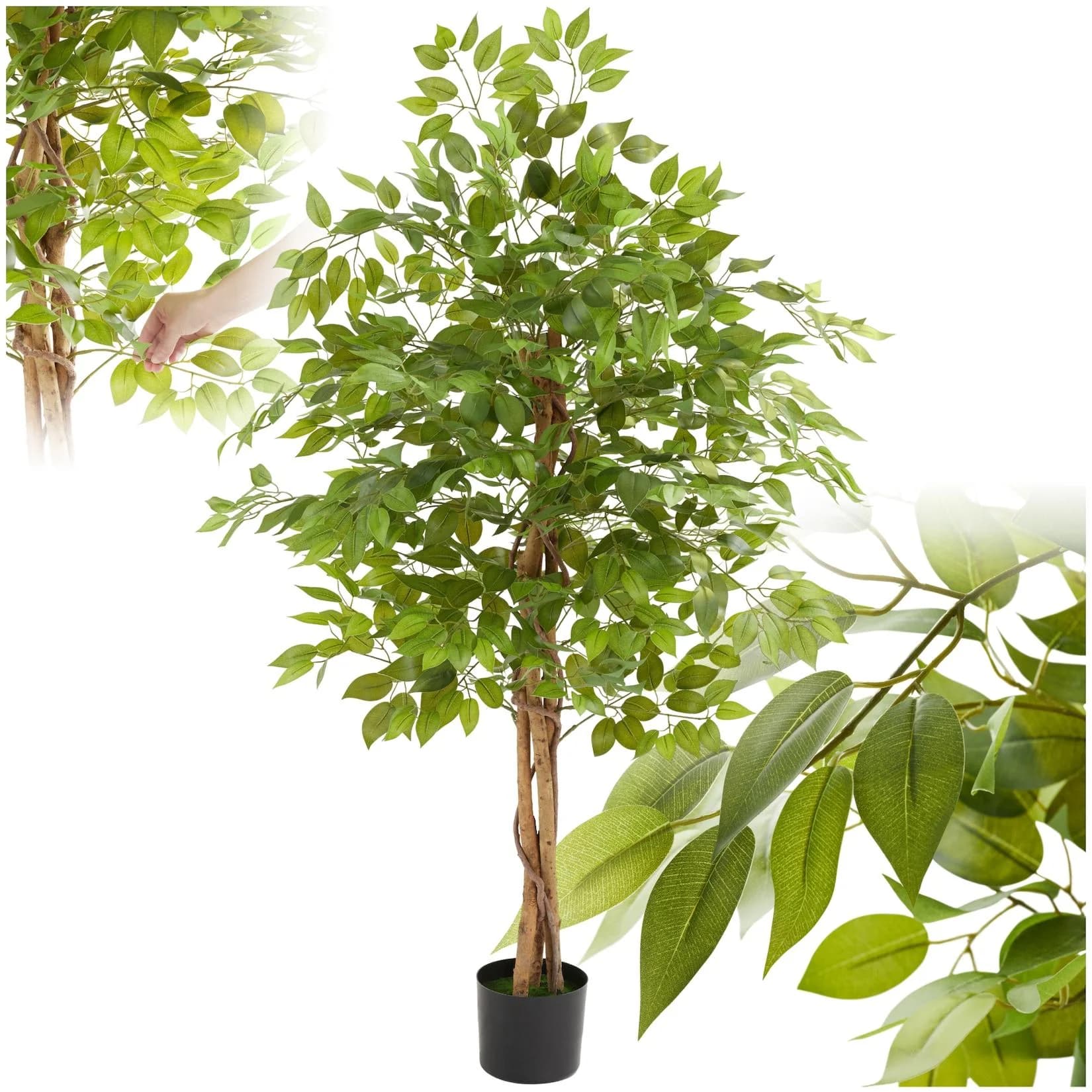 tectake Künstlicher Ficusbaum Grün mit Kunststoff-Blumentopf