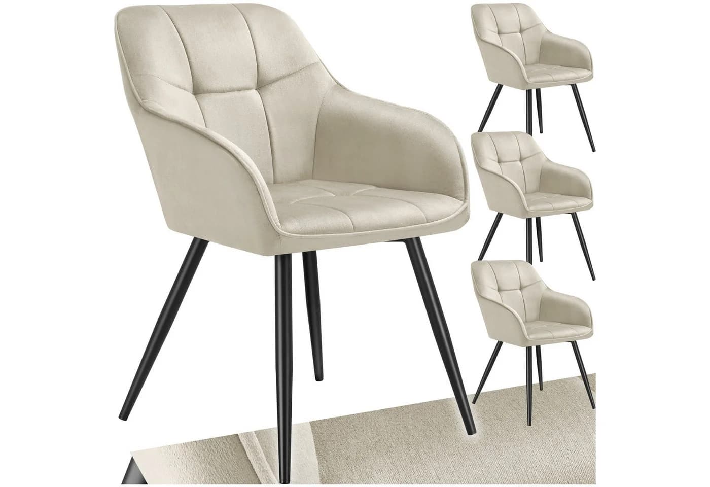 tectake Esszimmerstuhl Marilyn Set 4 St. Beige Samtoptik Gesteppt - Bild 3