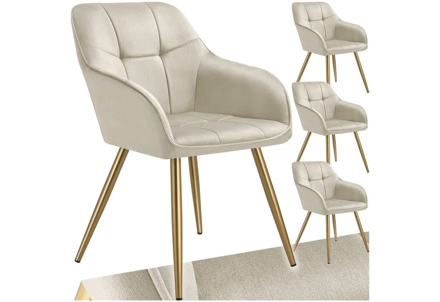 tectake Esszimmerstuhl Marilyn Samt Beige Gold Set 4 St - Bild 3