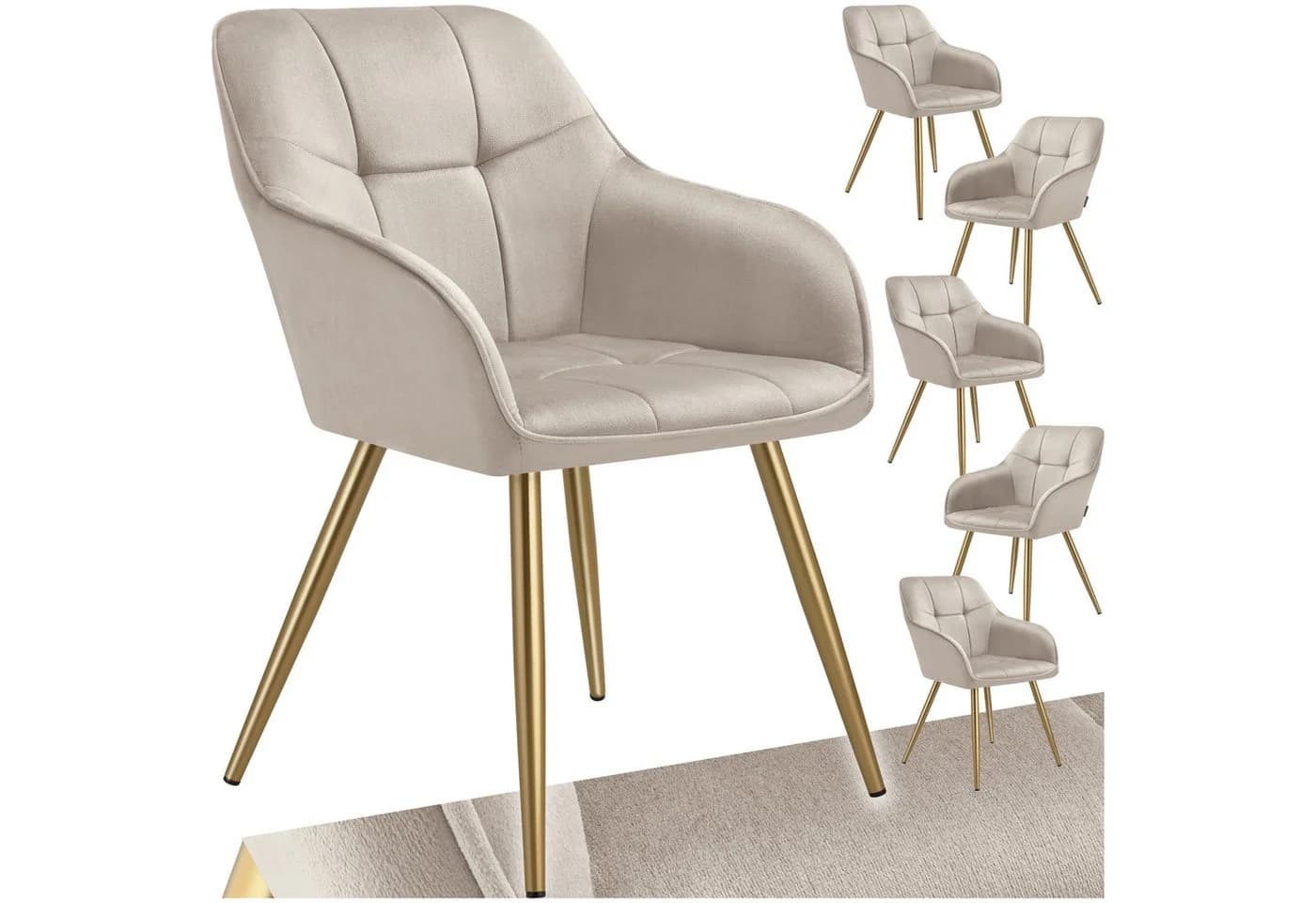 tectake Esszimmerstuhl Marilyn Set 6-tlg. Taupe Samtoptik Gold - Bild 3