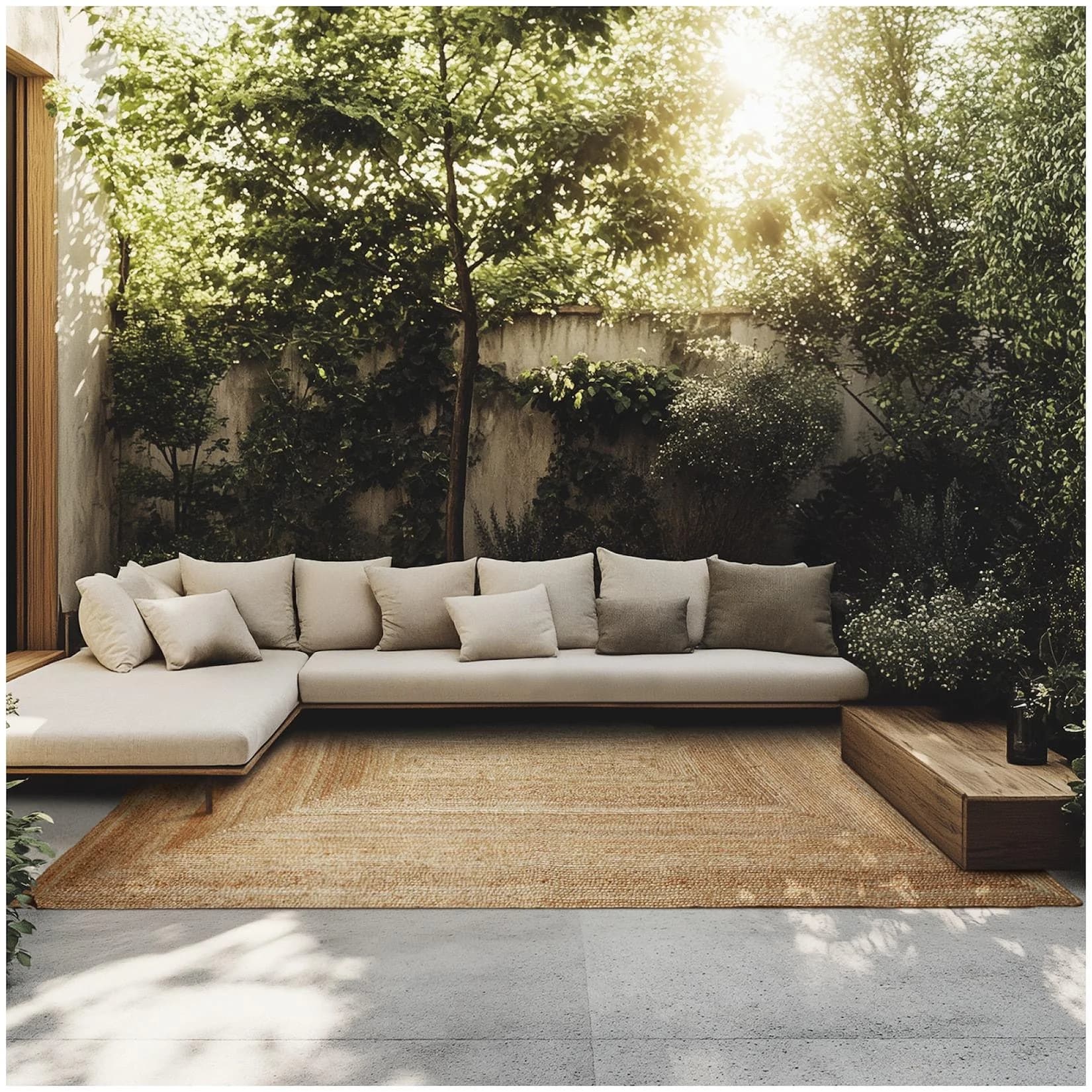 tectake Handgewebter Teppich 100% Jute Boho-Stil Strapazierfähig