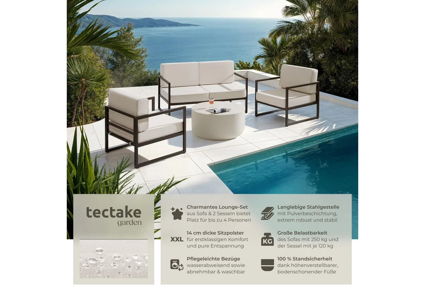 tectake Garten-Loungeset 4-tlg. Pulverbeschichteter Stahl - Bild 2