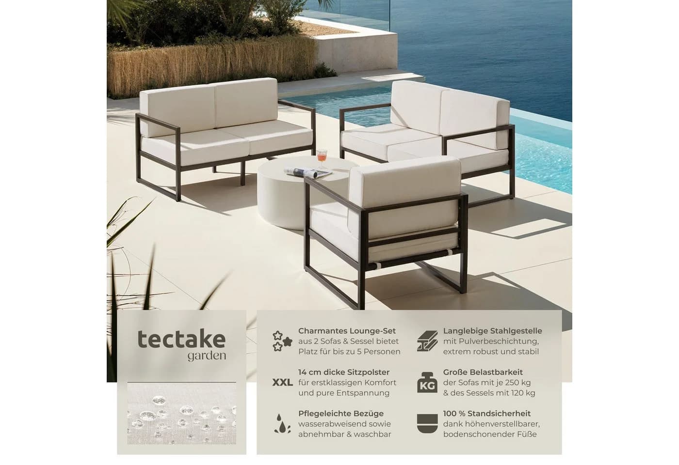 tectake® Garten-Loungeset 5-tlg. mit 14 cm Polstern - Bild 2