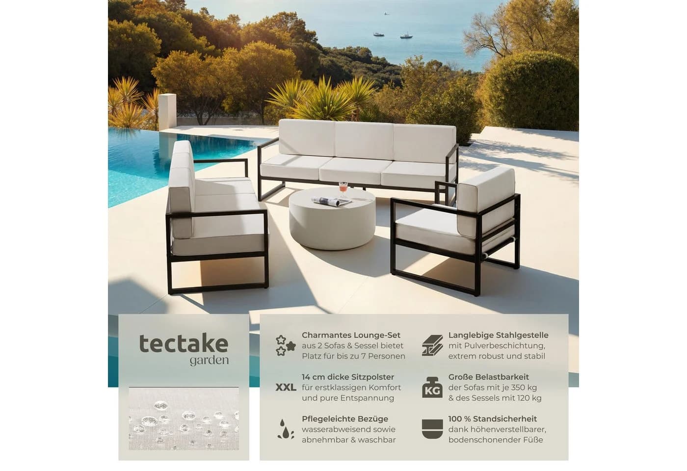tectake Garten-Loungeset 7-tlg. Pulverbeschichteter Stahl - Bild 2