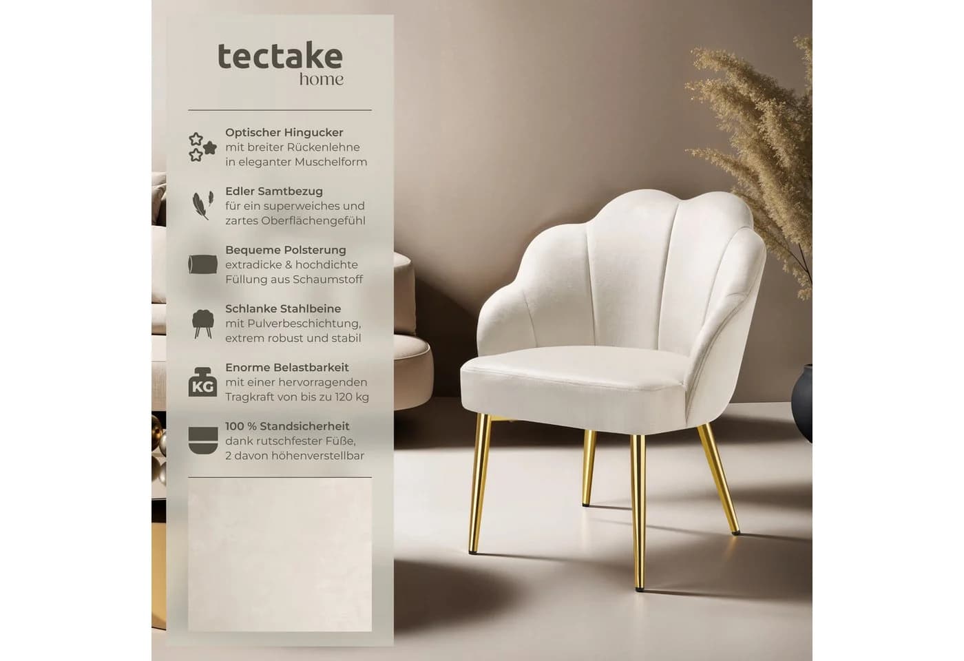 tectake Cocktailsessel Hellen Samt Gold - Bild 2