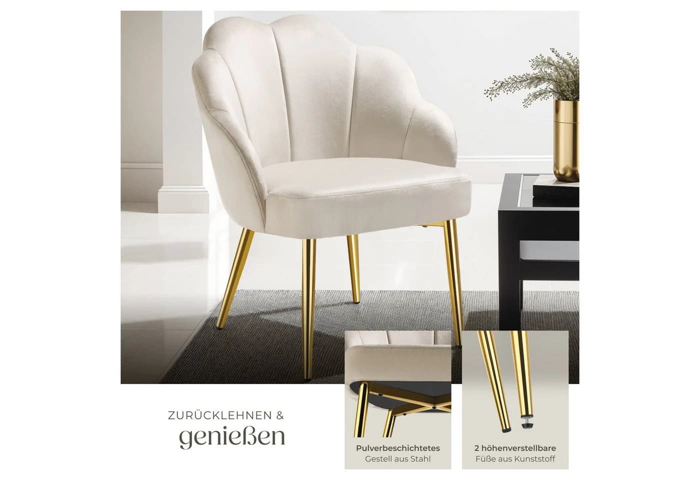 tectake Cocktailsessel Hellen Samt Gold - Bild 4