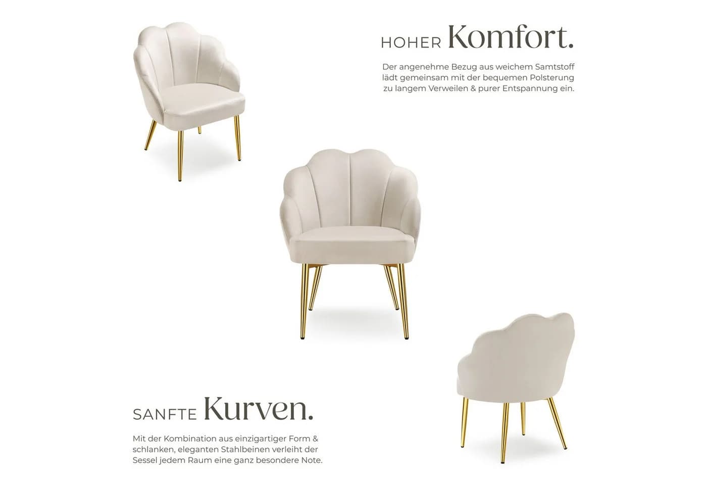tectake Cocktailsessel Hellen Samt Gold - Bild 5