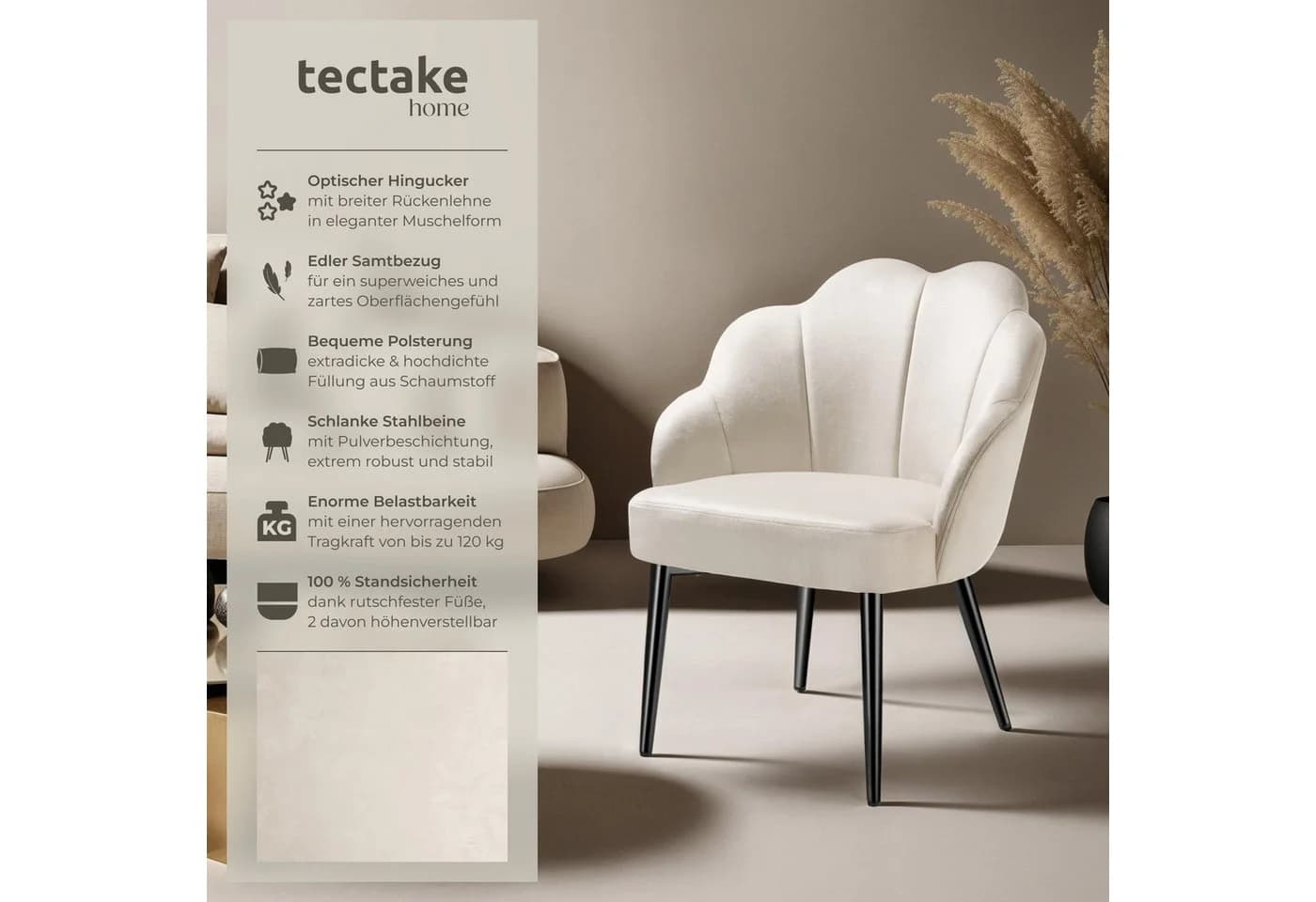 tectake Cocktailsessel Hellen Schwarz Samt (4er Set) - Bild 2