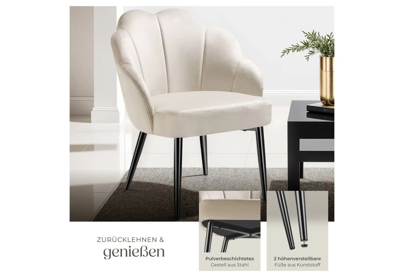 tectake Cocktailsessel Hellen Schwarz Samt (4er Set) - Bild 4