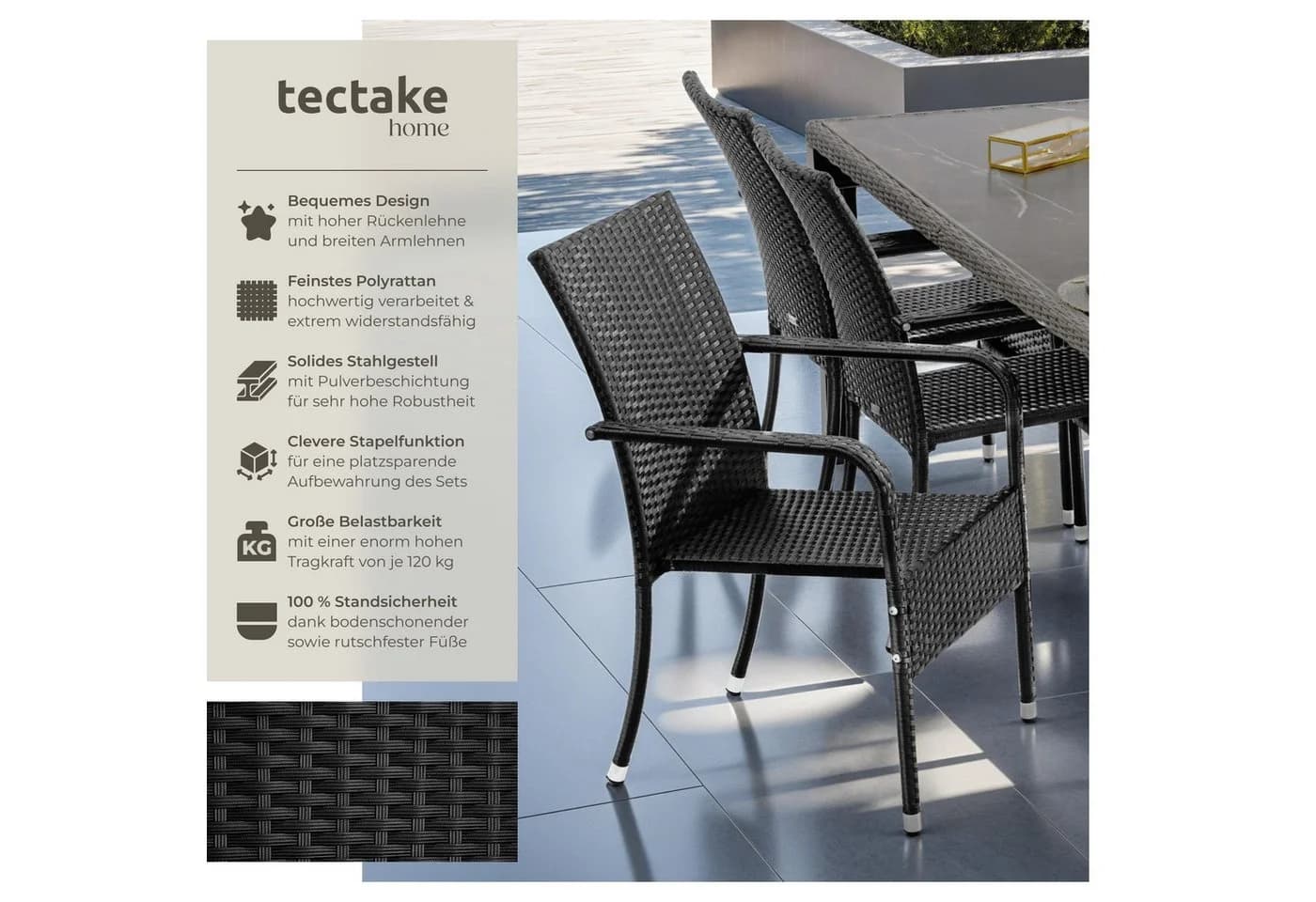 TECTAKE Rattanstuhl Girona Set 6-tlg. Stapelbar Gartenstuhl - Bild 2
