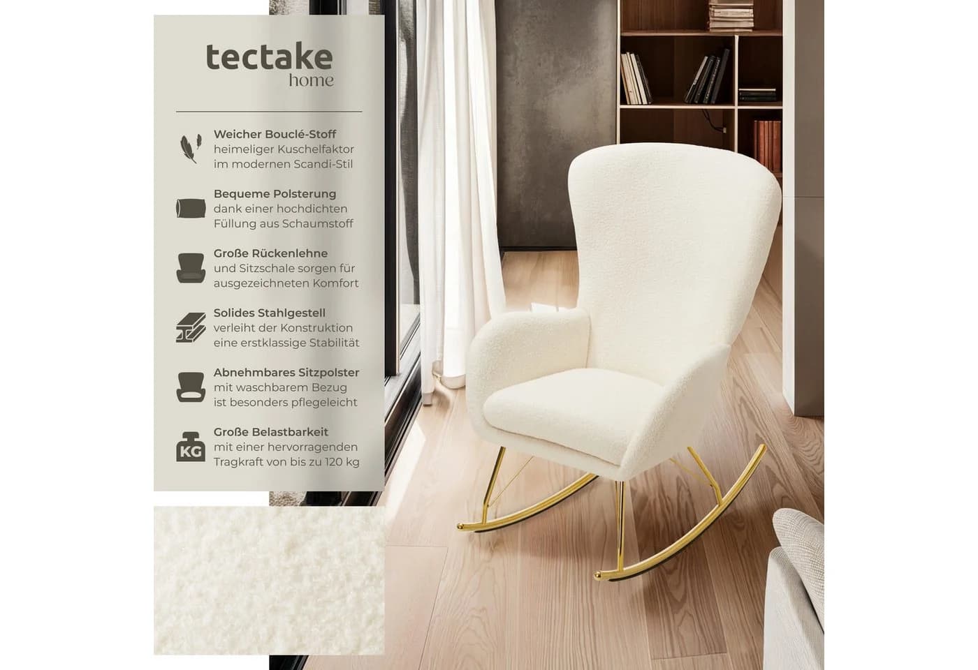tectake Schaukelstuhl Swing Beige/Gold mit abnehmbarem Polster - Bild 2