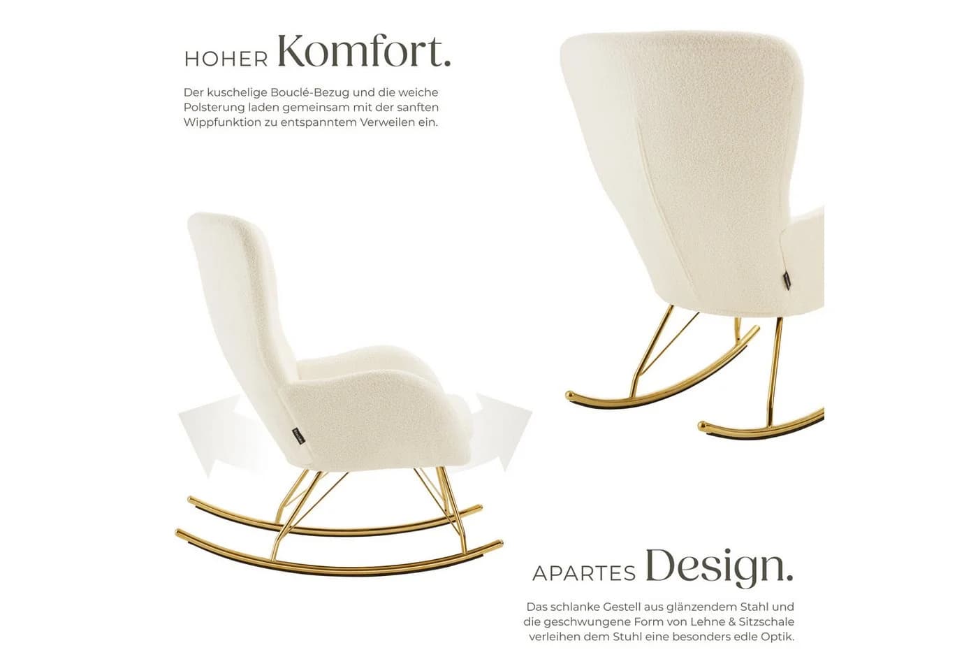 tectake Schaukelstuhl Swing Beige/Gold mit abnehmbarem Polster - Bild 4