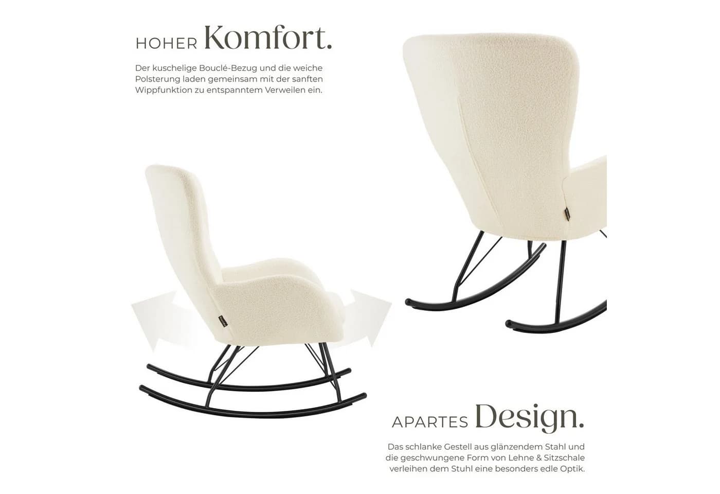 tectake Schaukelstuhl Swing Beige/Schwarz mit abnehmbarem Polster - Bild 4