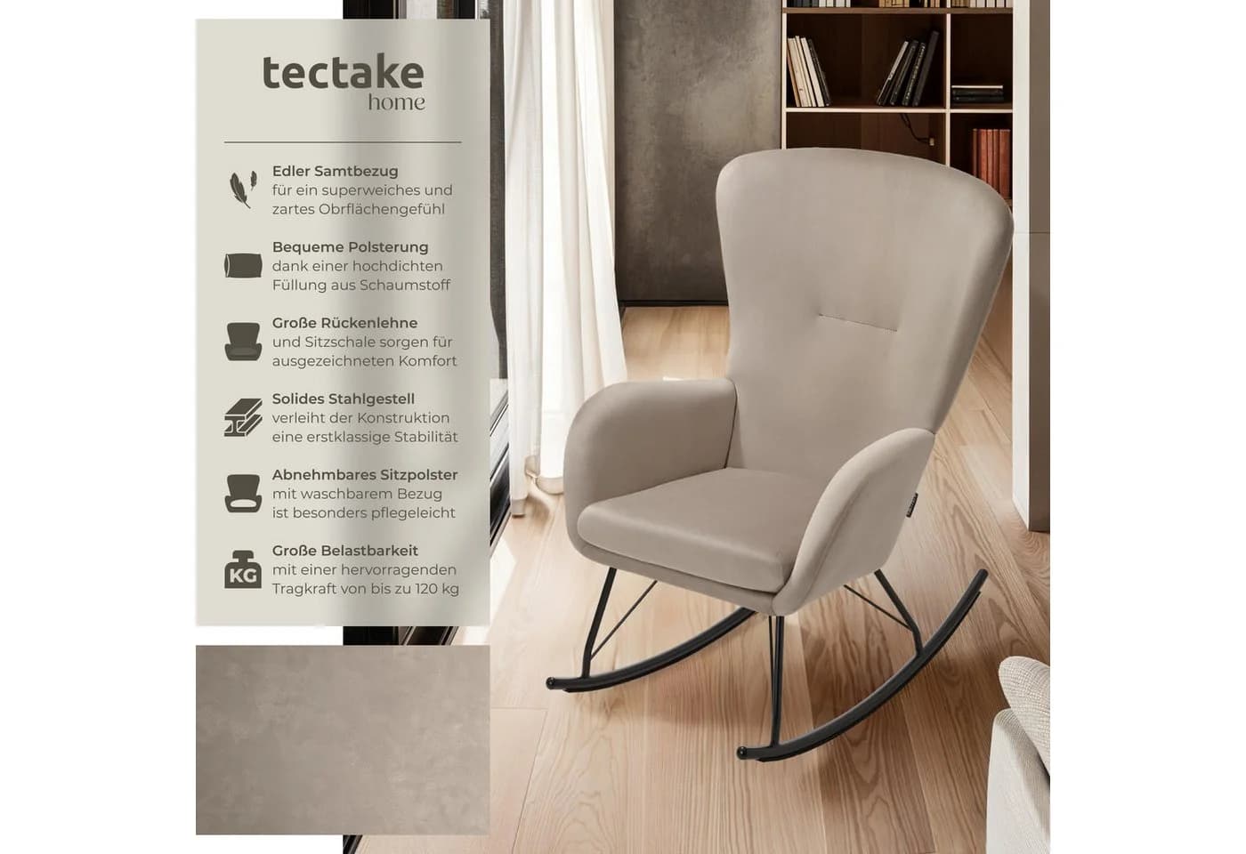 TECTAKE Schaukelstuhl Relaxsessel Swing mit Stahlkufen und dicker Polsterung - Bild 2