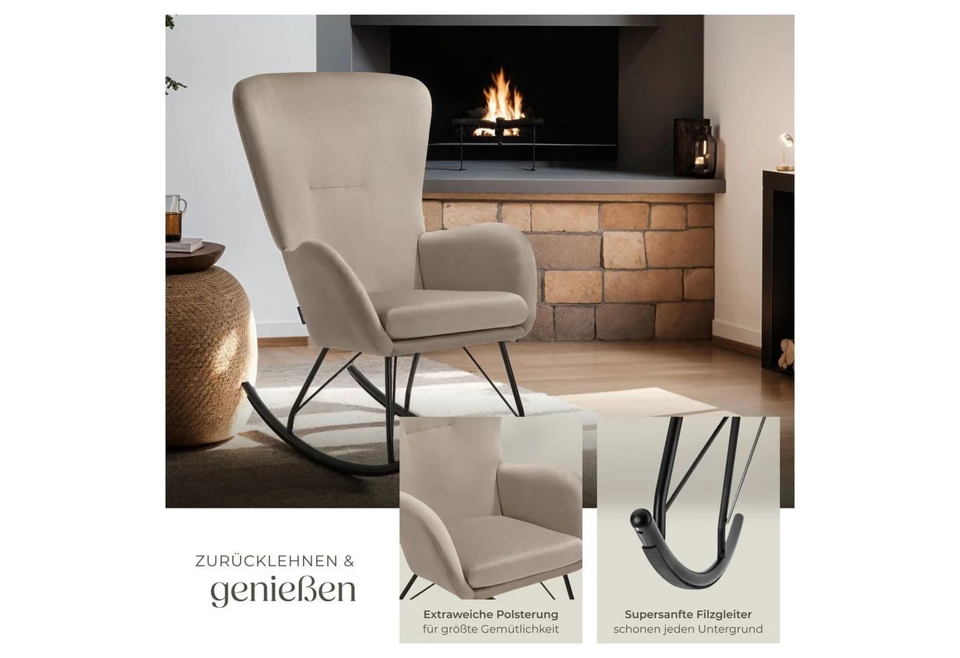 TECTAKE Schaukelstuhl Relaxsessel Swing mit Stahlkufen und dicker Polsterung - Bild 5