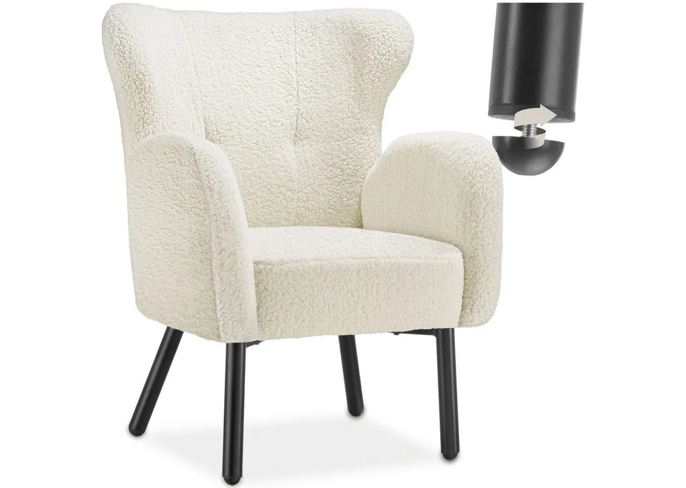 tectake Relaxsessel Vänersborg Creme Bouclé Polstersessel - Bild 3