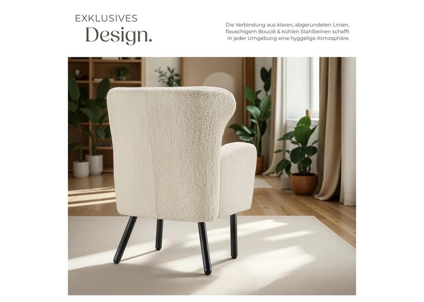 tectake Relaxsessel Vänersborg Creme Bouclé Polstersessel - Bild 5